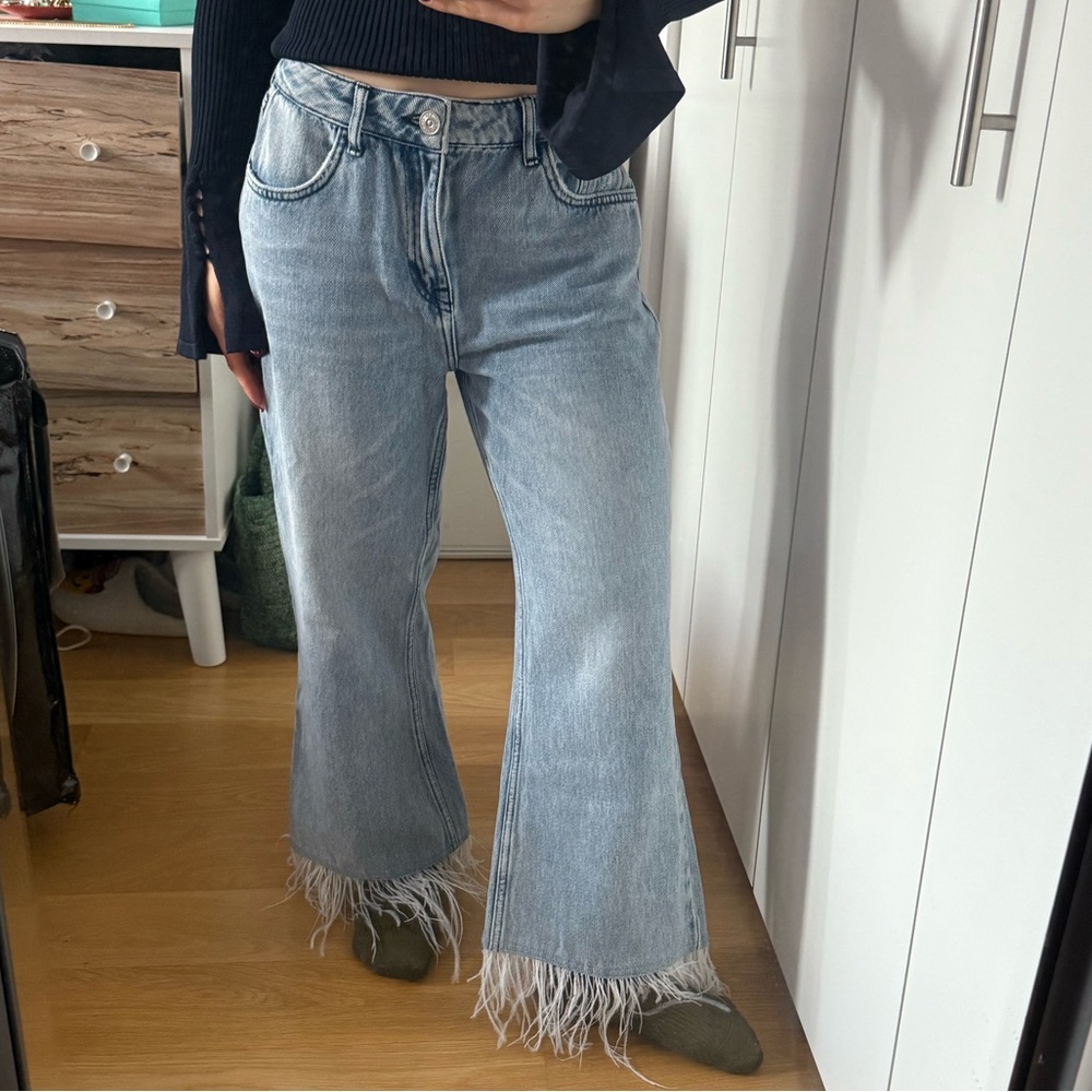 BDG Light Blue Flare Jeans with Feather detail